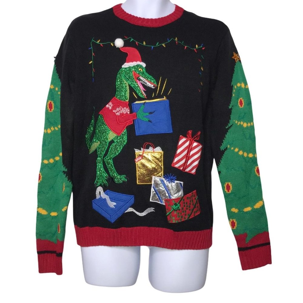 NWT 33 Degrees Metallic Dinosaur T-Rex Sweater S